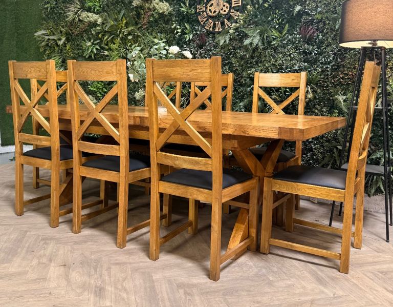 Athens extending oak kitchen table & 8 chairs