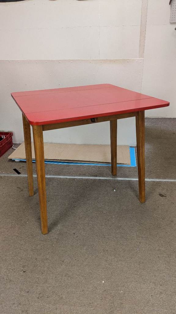 Proper vintage solid wood drop leaf melamine top red table