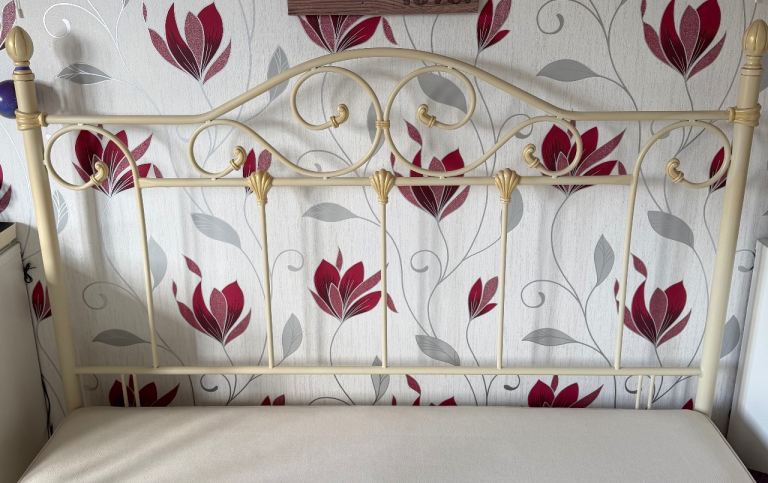 Cream Metal King Size Headboard with Gold Details