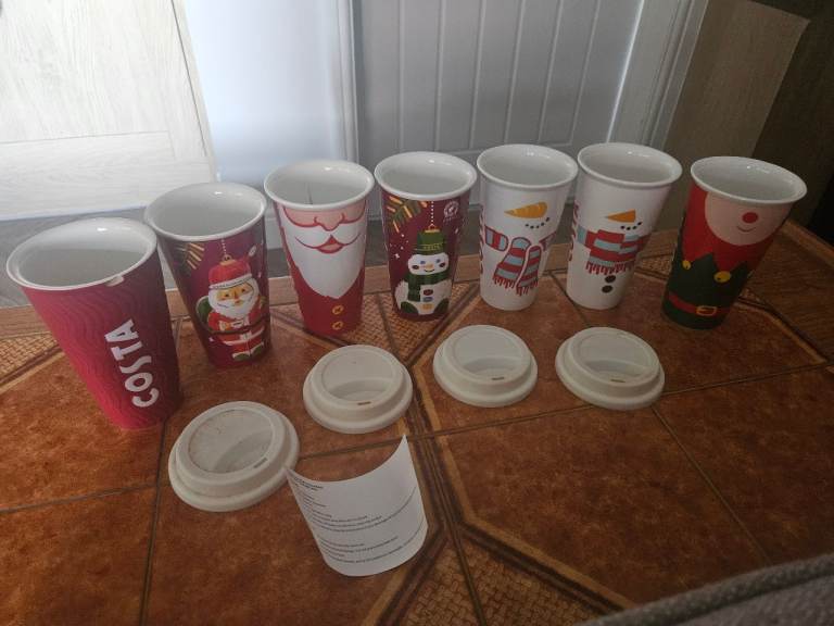 7 Ceramic Costa Coffee Christmas Take Away Cups