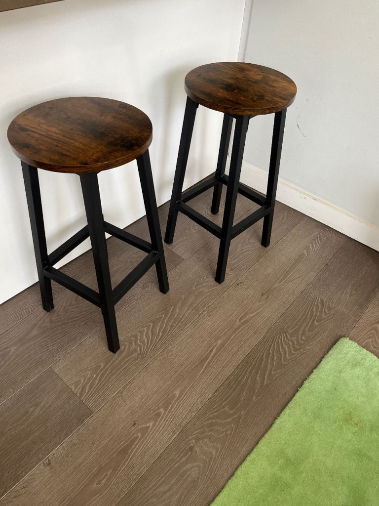 Pair of Wooden Top Bar Stools with Metal Legs – As Good As New