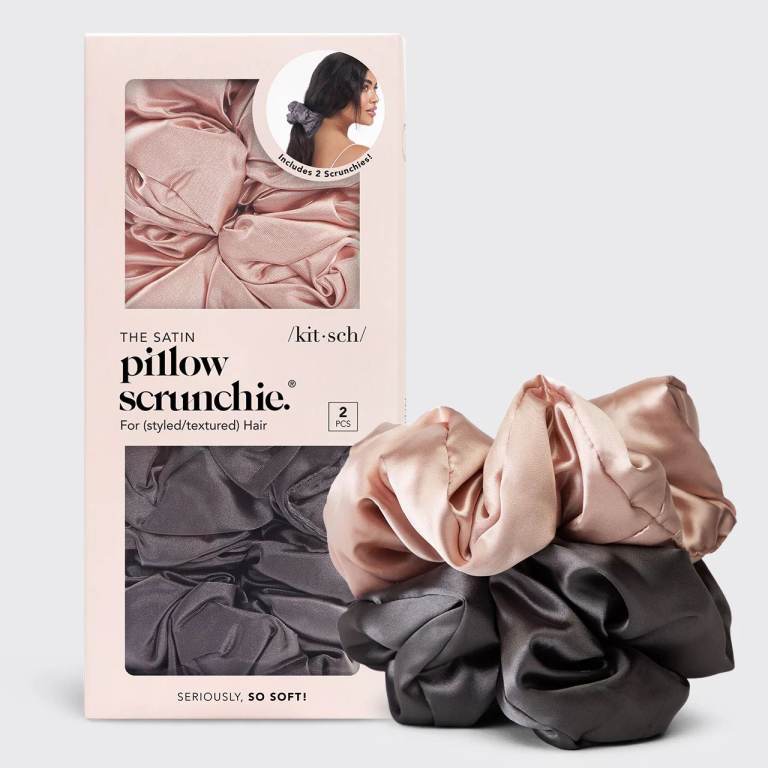 NEW Blush & Gray Satin Pillow Scrunchies 2pc Set RRP £19