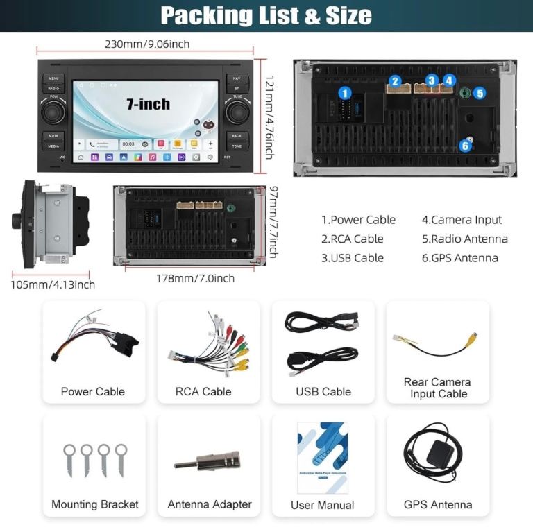 Ford-Android 13 Car Stereo-Fiesta 2006-2008, Focus 2005-2008, 7" TouchScreen-CarPlay Android Auto.