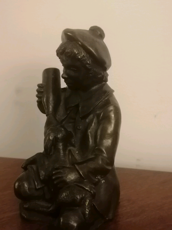 Cold Cast Bronze Shepherd Boy Feeding Lamb