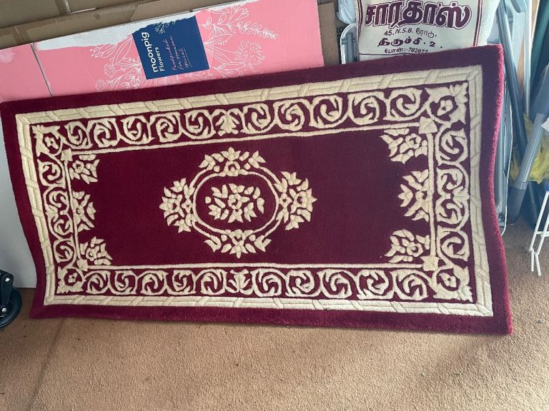 Maroon and white Chinese Rug