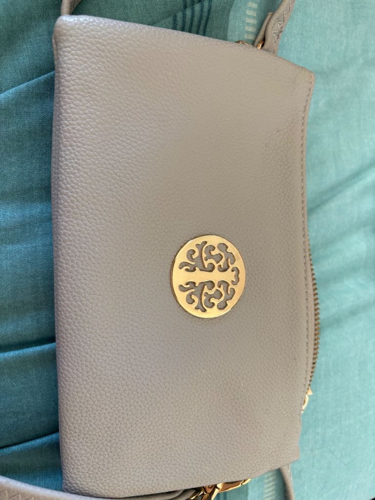 Grey Faux Leather Clutch Bag with Wrist Strap – As Good As New