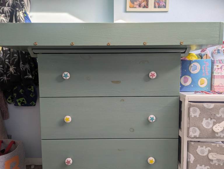 Beautiful Solid Pine IKEA Tarva Chest of Drawers + Bespoke Sliding Changing Table Top
