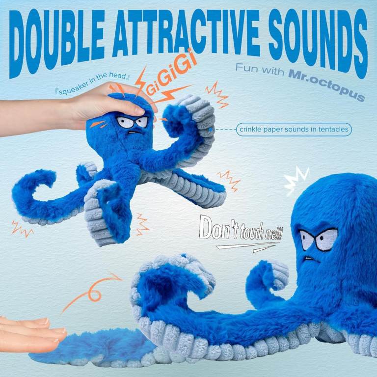 Stuffed Tough Dog Chew Toy – Large Squeaky & Crinkle Octopus Tug Toy for Dogs