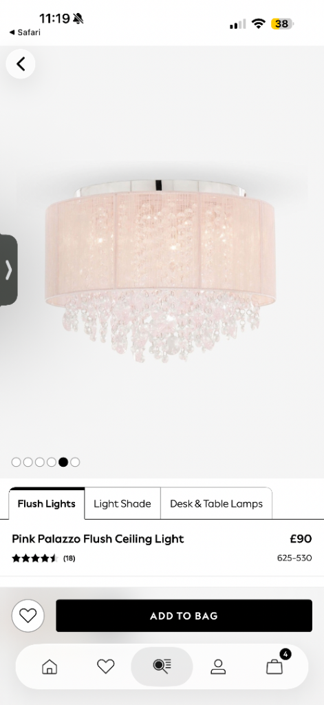 Pink / blush palazzo ceiling flush light - selling in next £90.00 at present l