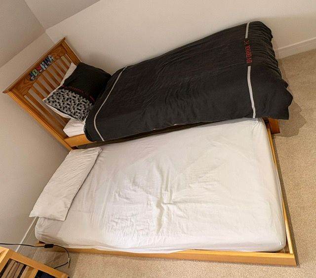 Single Wooden Bed Frame with Mattress – Good Condition
