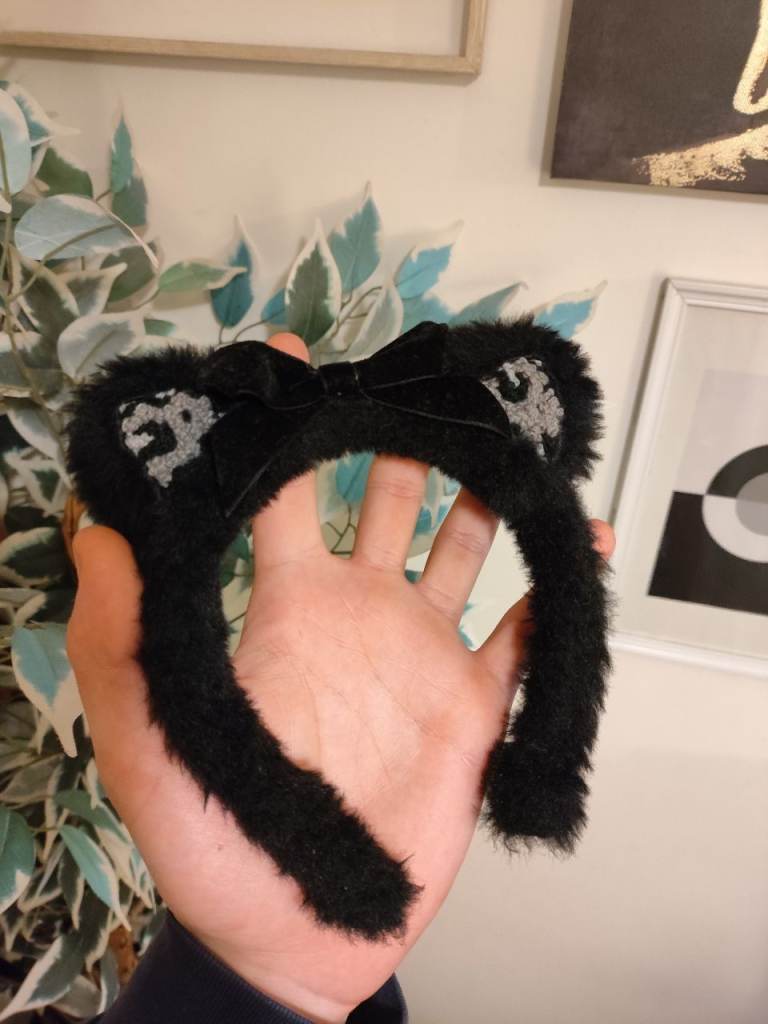 Black Faux Fur Cat Ear Headband with Bow