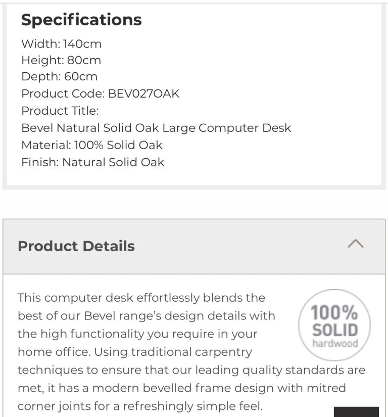 Oak Furniture Bevel Desk 