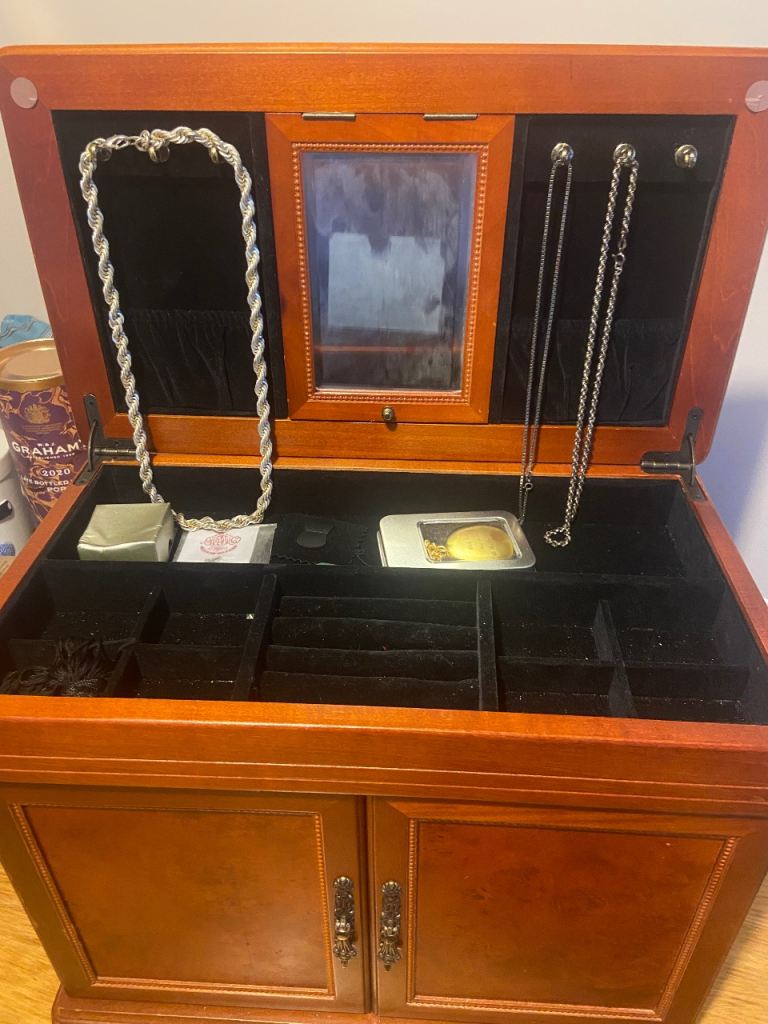 Wooden Jewellery Box with Multiple Drawers and Mirror