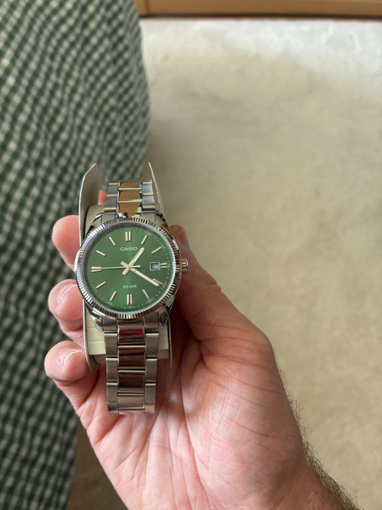 Beautiful Casio Green Face Watch, Boxed - Like New