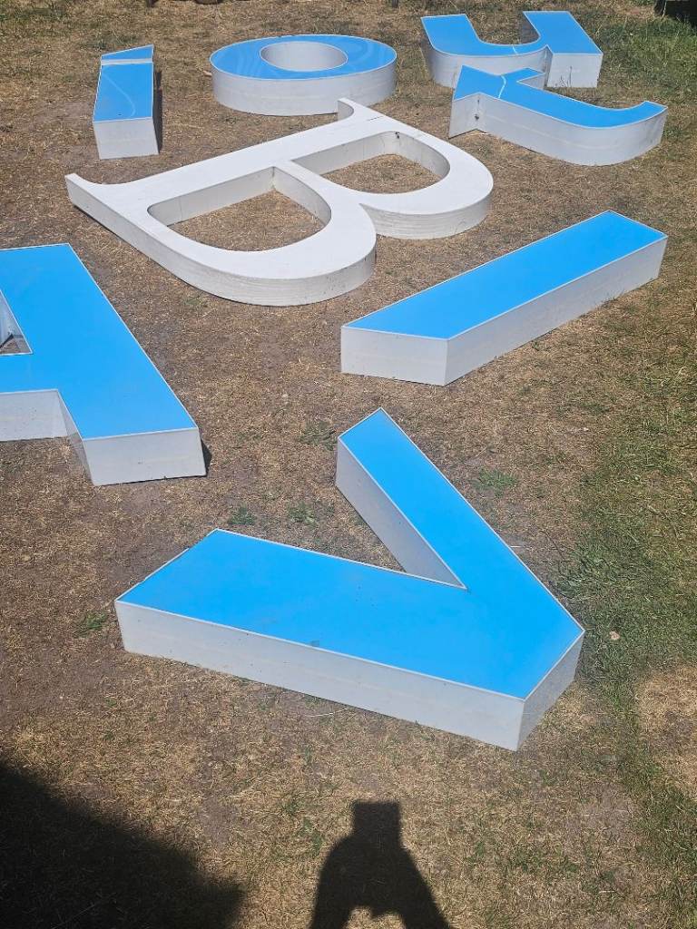 Large Blue and White Light-Up Shop Sign Letters - Good Condition
