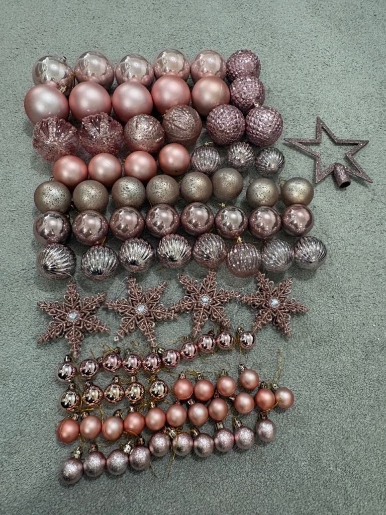 M&S Large Set of Pink Christmas Tree Baubles and Decorations
