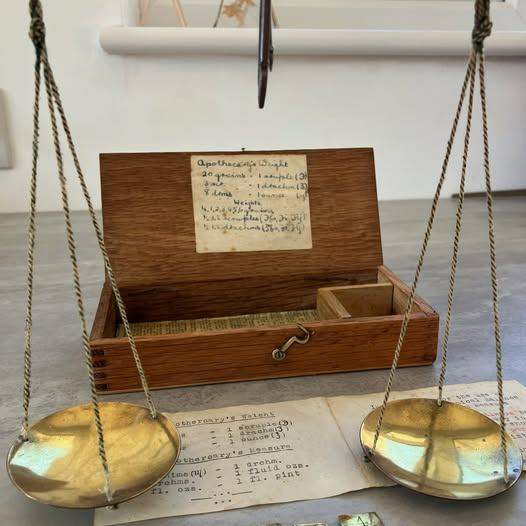 Antique Victorian Apothecary Scales in Wooden Case c.1880 19th C includes 5 weights