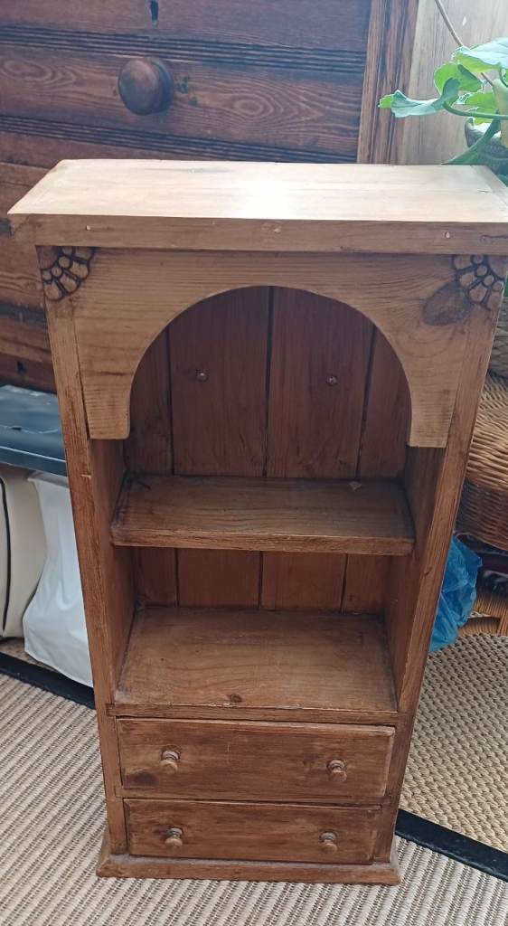 Small pine dresser top or wall shelf & 2 drawers