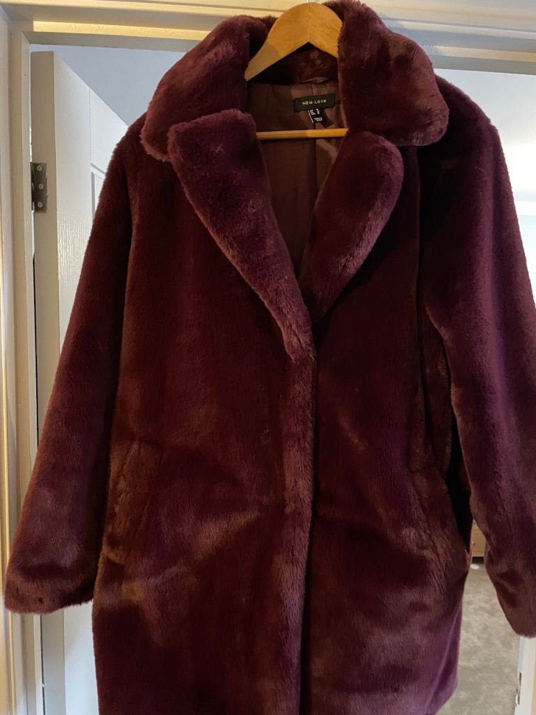 Burgundy faux fur coat