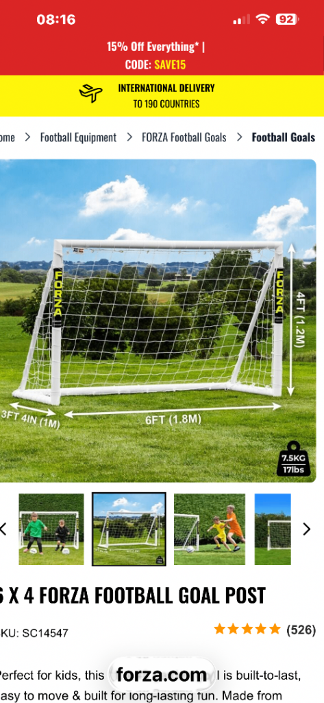 Forza Upvc football goal 6x4ft