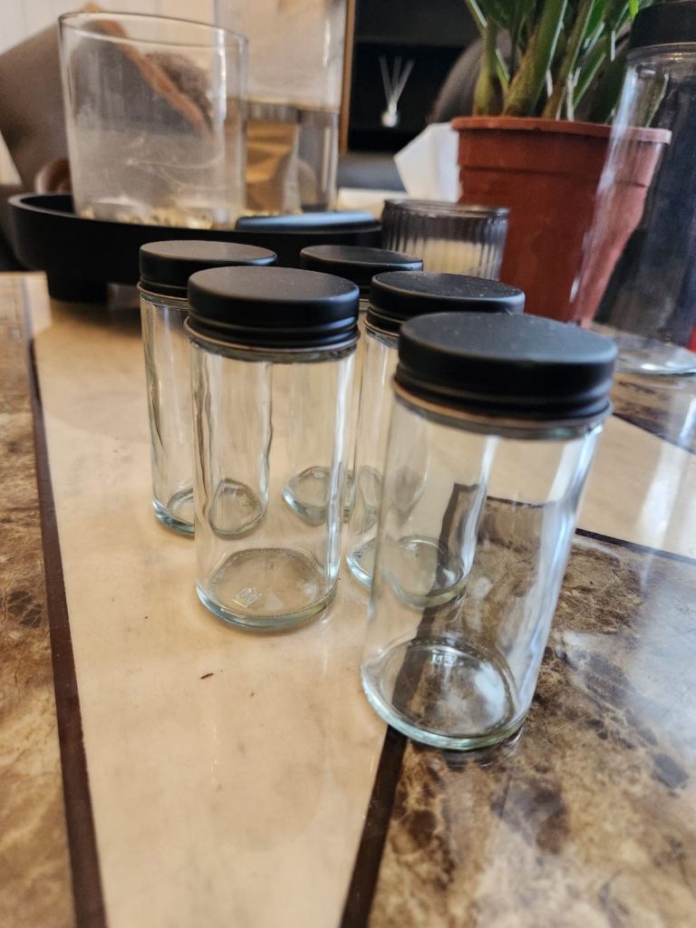 Set of Glass Storage Jars with Black Lids