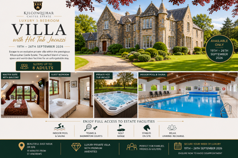 Luxury 3-Bedroom Villa with Private Hot Tub | Kilconquhar Castle Estate | 19th–26th September 2026