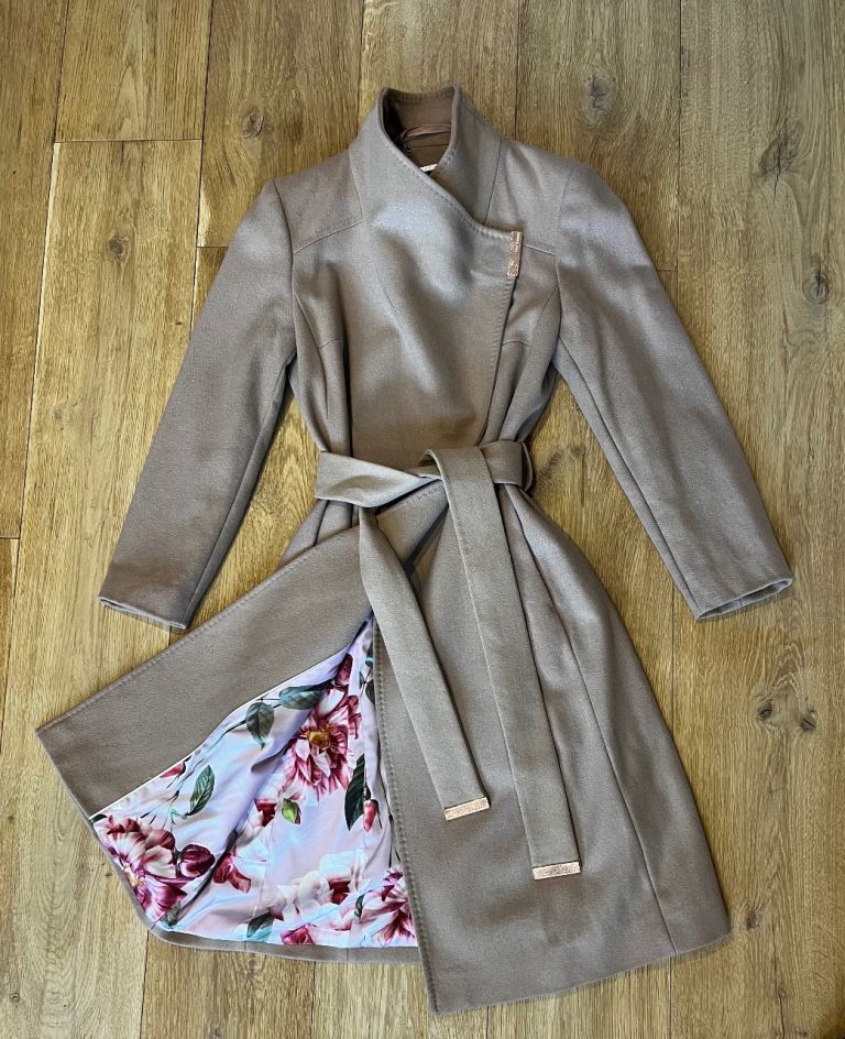 Ted Baker Camel Wool Wrap Coat Size 0 (UK 4, XS)