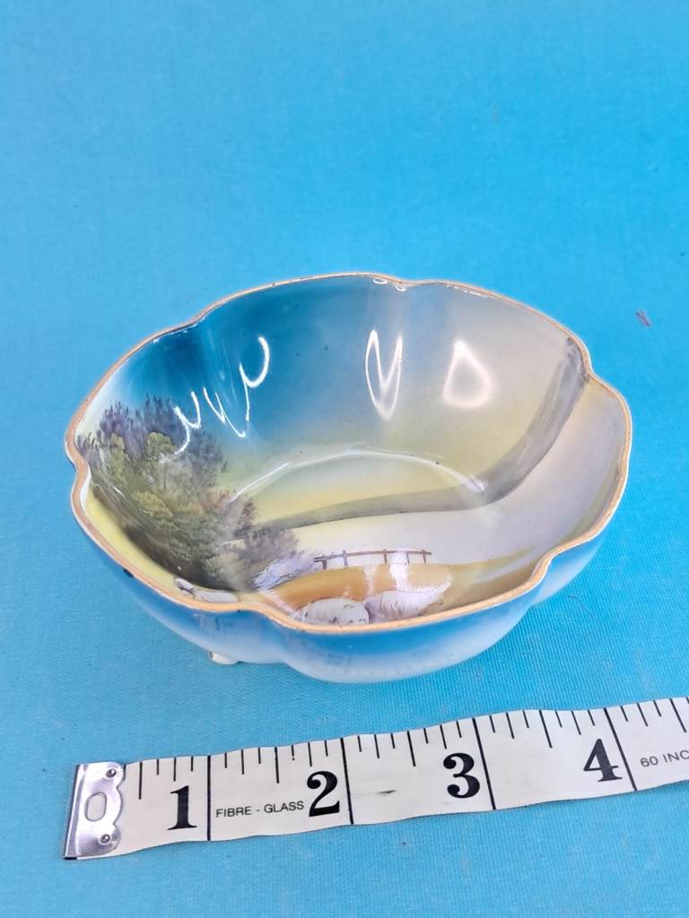 Vintage Noritake Japan Sweet Dish, Bowl Hand Painted Farm Sheep.