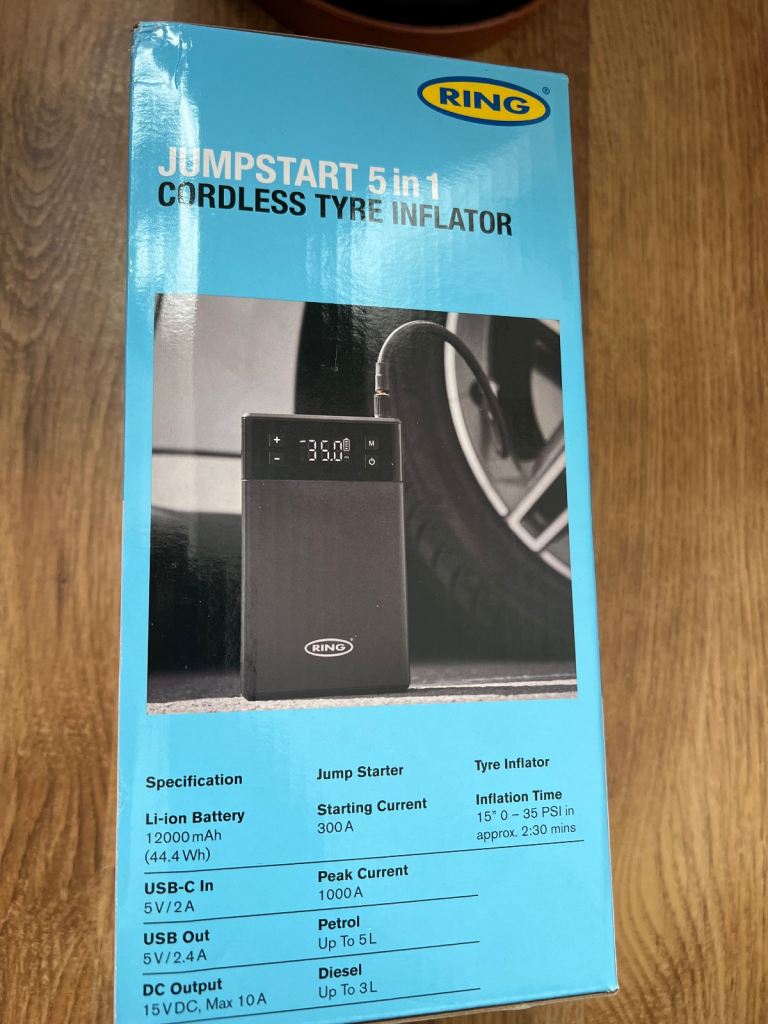 RING Jumpstart 5 in 1 Cordless Tyre Inflator&jump starter Brand NEW