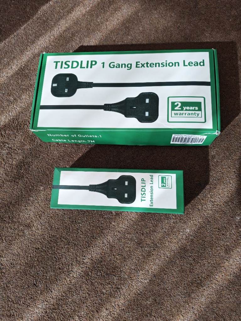  2 x TISDLIP 1 Gang Extension Lead - NEW, Black