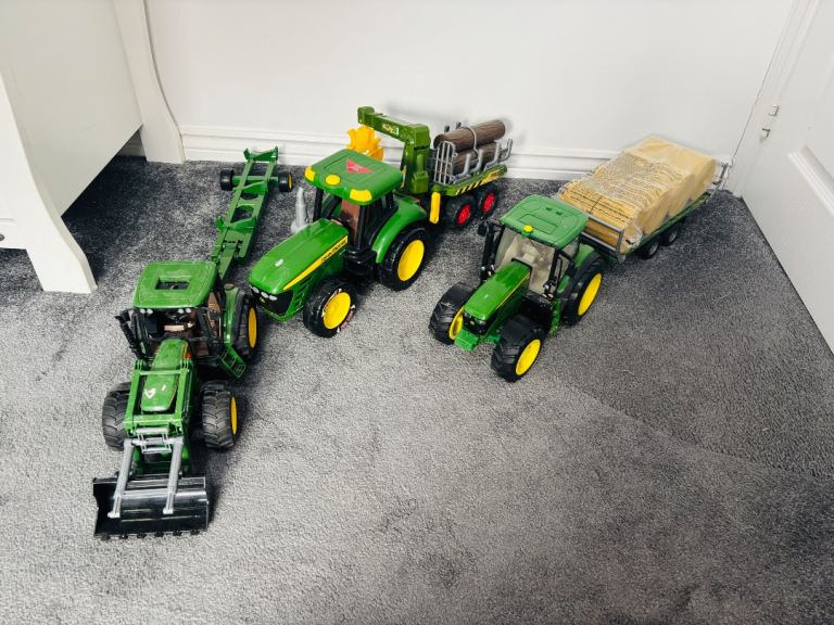 John Deere Toy Tractors with Trailers & Accessories – Good Condition