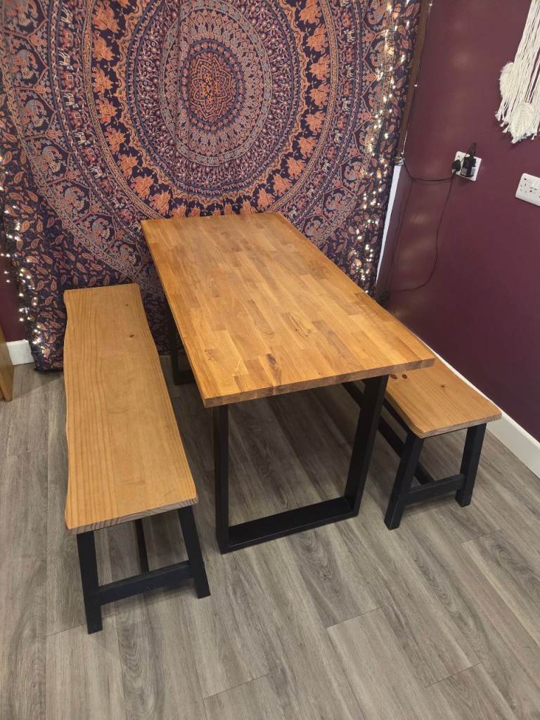 Oak solid wooden table with two benches - can be bought together or separate 