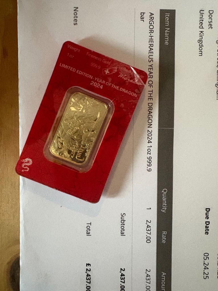 1oz gold bullion bar ltd edition 