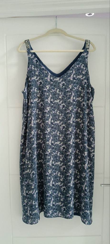 Next Ladies Size 20 Blue Floral Summer Dress Shoulder Embellished