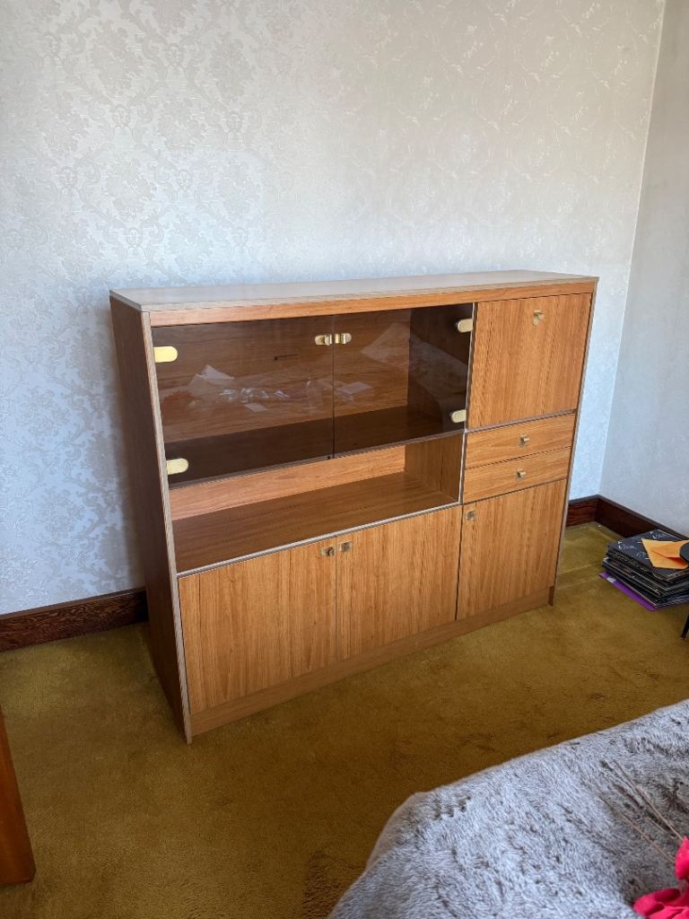 Wooden Display Cabinet / Bookcase with Drawers and Glass Front