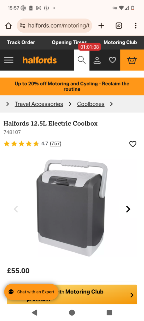 *Perfect for Christmas* Halfords 12.5L electric heat / cool coolbox plug in for car
