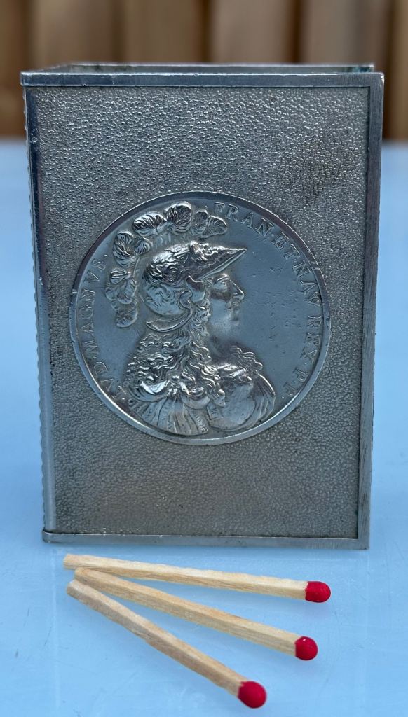VINTAGE FRENCH MATCHBOX SLEEVE, COVER, STRIKER, VESTA - KING LOUIS XIV MEDAL/COIN - WILL POST!