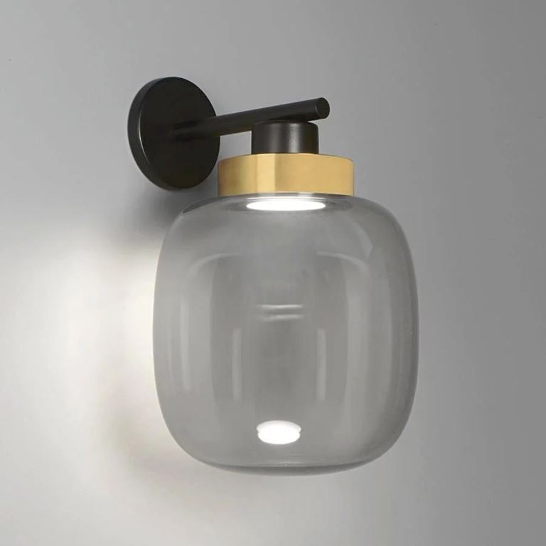 Italian TOOY Legier Wall Lamp - Brushed brass collar and Smoked glass