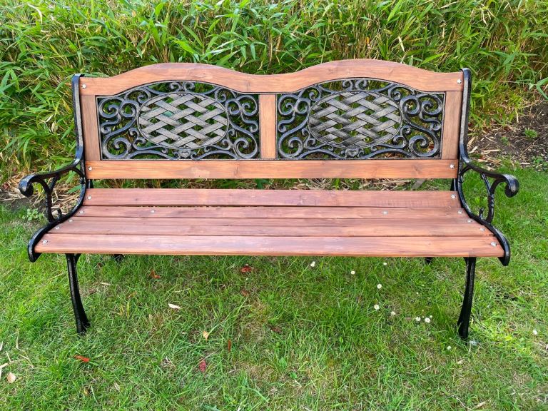 Garden Patio Bench - Wood & Metal Design