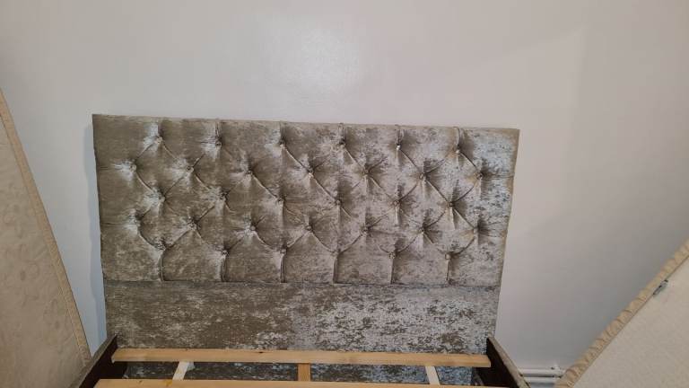 Double Bed Frame Gray Velvet With Diamond Design