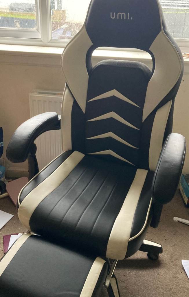 SOLD Computer Office gaming chair, fair condition, adjustable, wide seat with foot rest stool