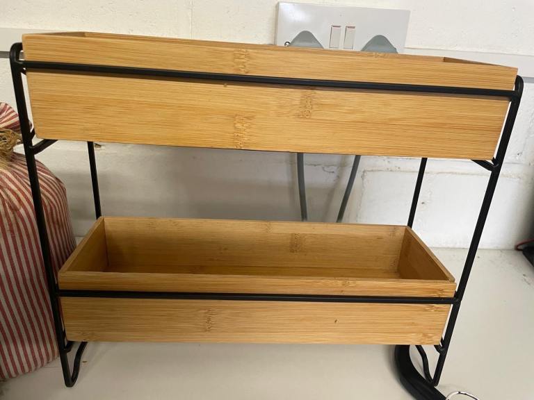 Two-Tier Bamboo Storage Shelf – Good Condition