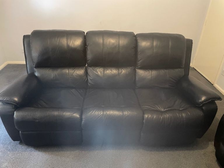 Black Leather Sofa and Armchair Set – Recliner Function, Good Condition