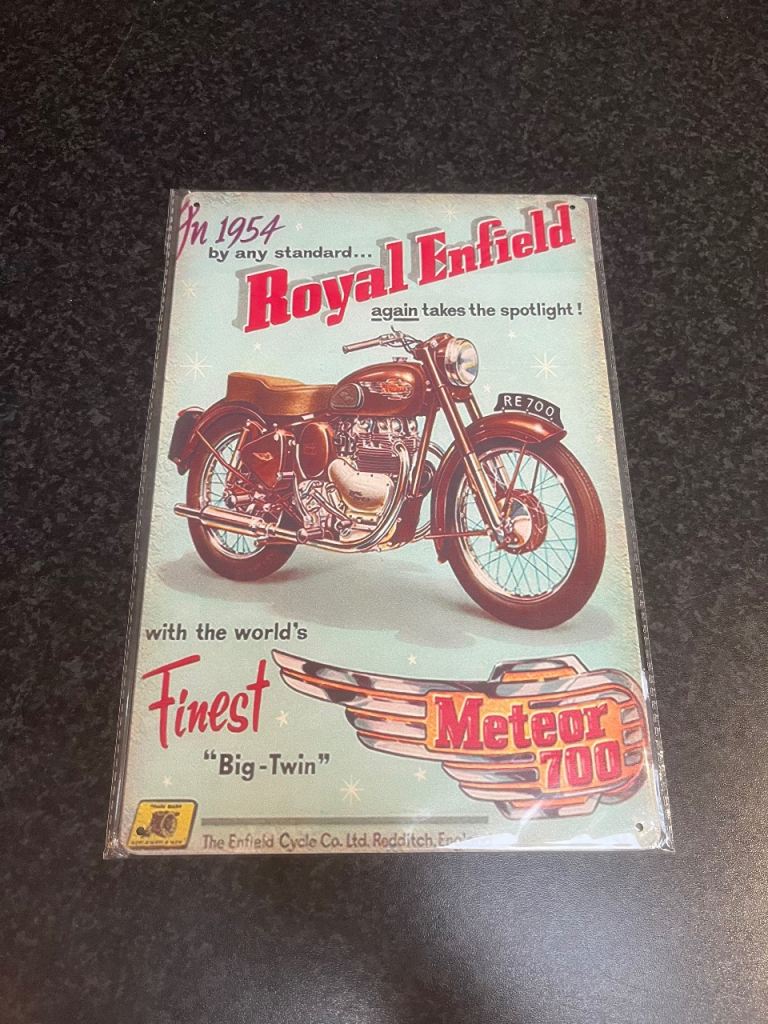 Vintage Style Sign Metal 20cm x 30cm Brand New, Royal Enfield Meteor 700.