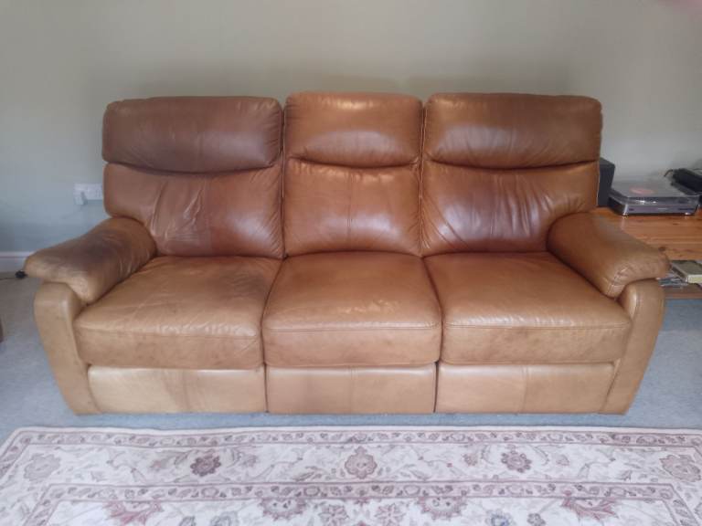 Brown Leather 3-Seater Sofa – Good Condition
