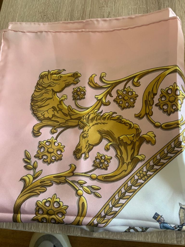 Hermès Coach Silk Scarf Pink Multicolour 100% Silk Made in France
