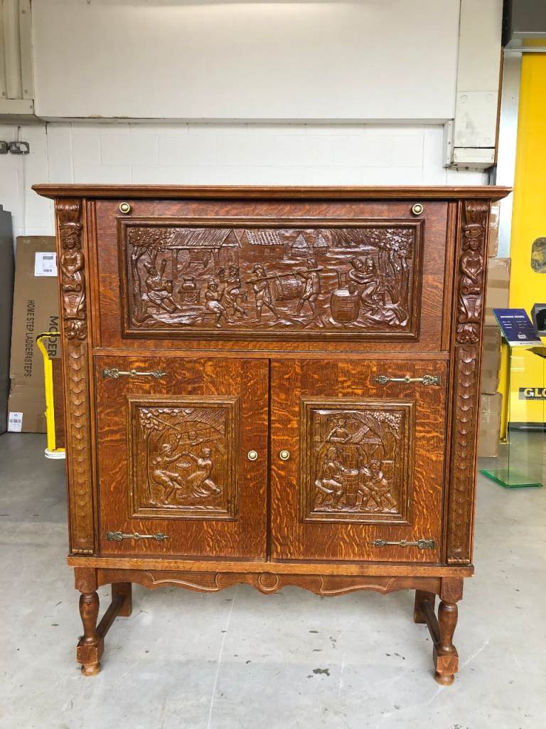 Antique Hand-Carved Wooden Cabinet 