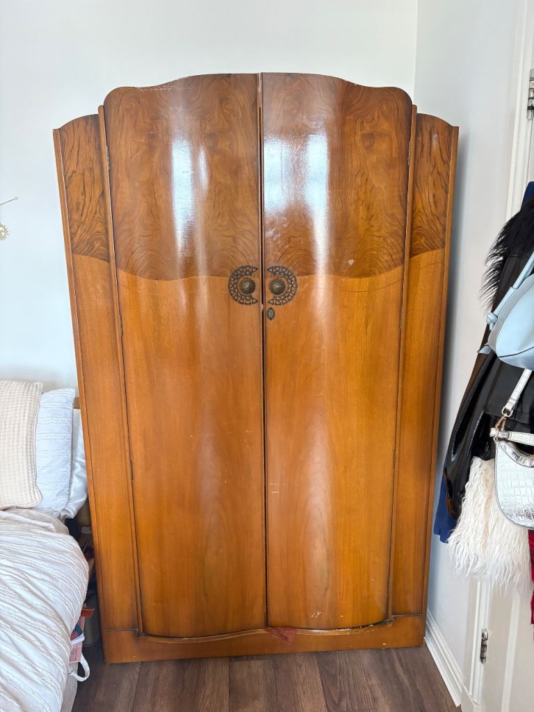 Vintage Art Deco Wardrobe with Unique Handles