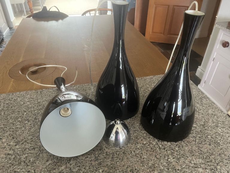 3 Black glass hanging pendant lights