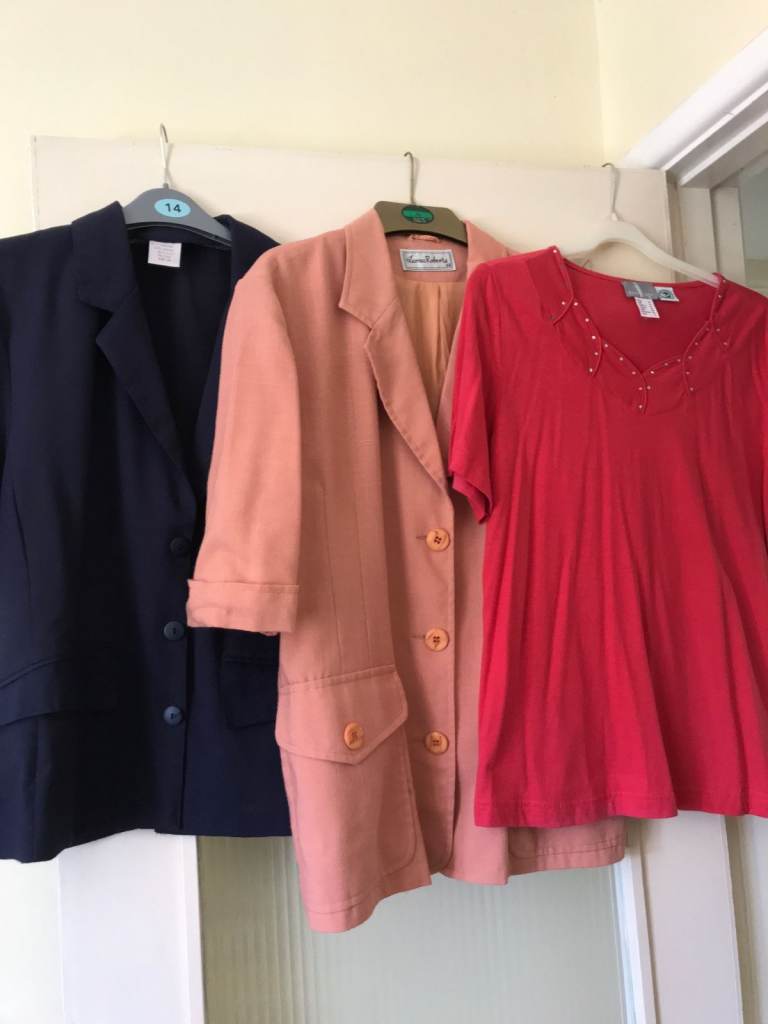 Women's clothes bundle navy jacket, peach jacket, bright pink top all size 14 - £12 for all